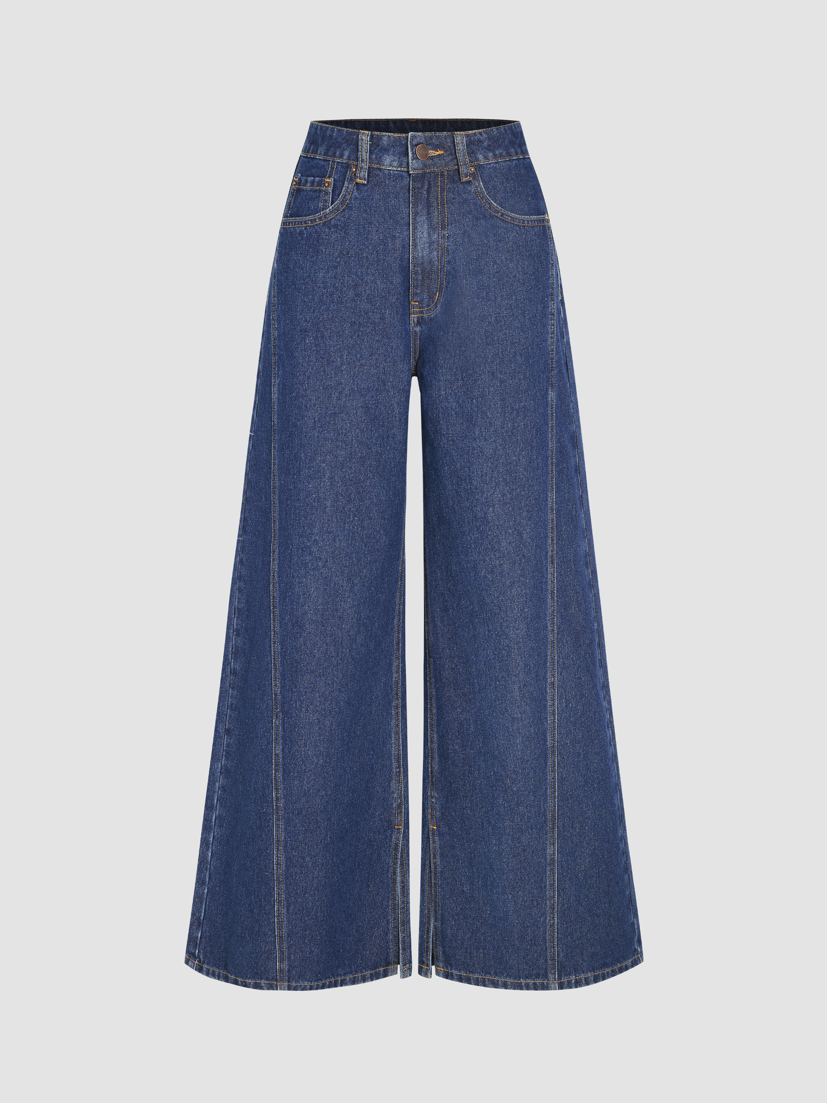 Denim High Waist Solid Wide Leg Jeans For Daily Casual Outdoor Work | Cider