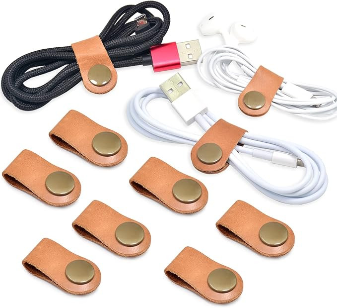 CAILLU Stocking Stuffers for men 10 Pack Cord Organizer,Cord Holder,Cable Clips Leather,Cable Org... | Amazon (US)