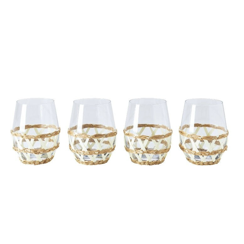 Island Wrapped Stemless Wine Glass White, Set of 4 | Amanda Lindroth