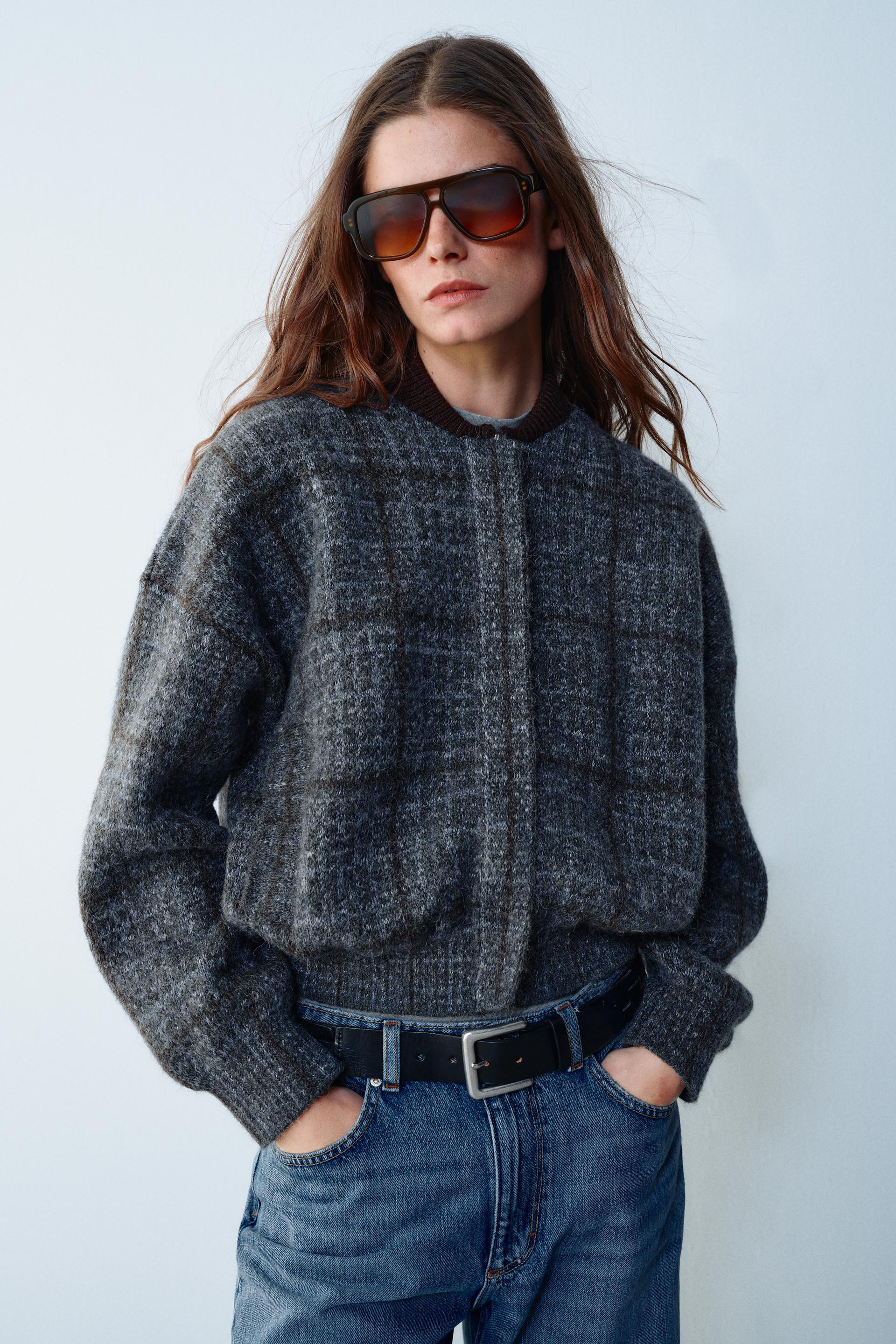 Zara - Checked Knit Bomber Jacket - Multicolored - L - Woman | Zara US