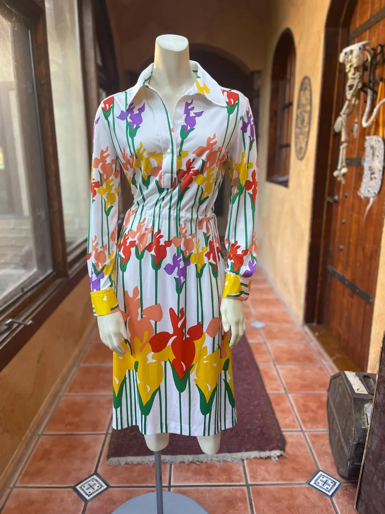 70s Lanvin Paris Floral Jersey Shirt Dress \u2013 Rope Tie Waist, Effortless Elegance | Etsy (Global)