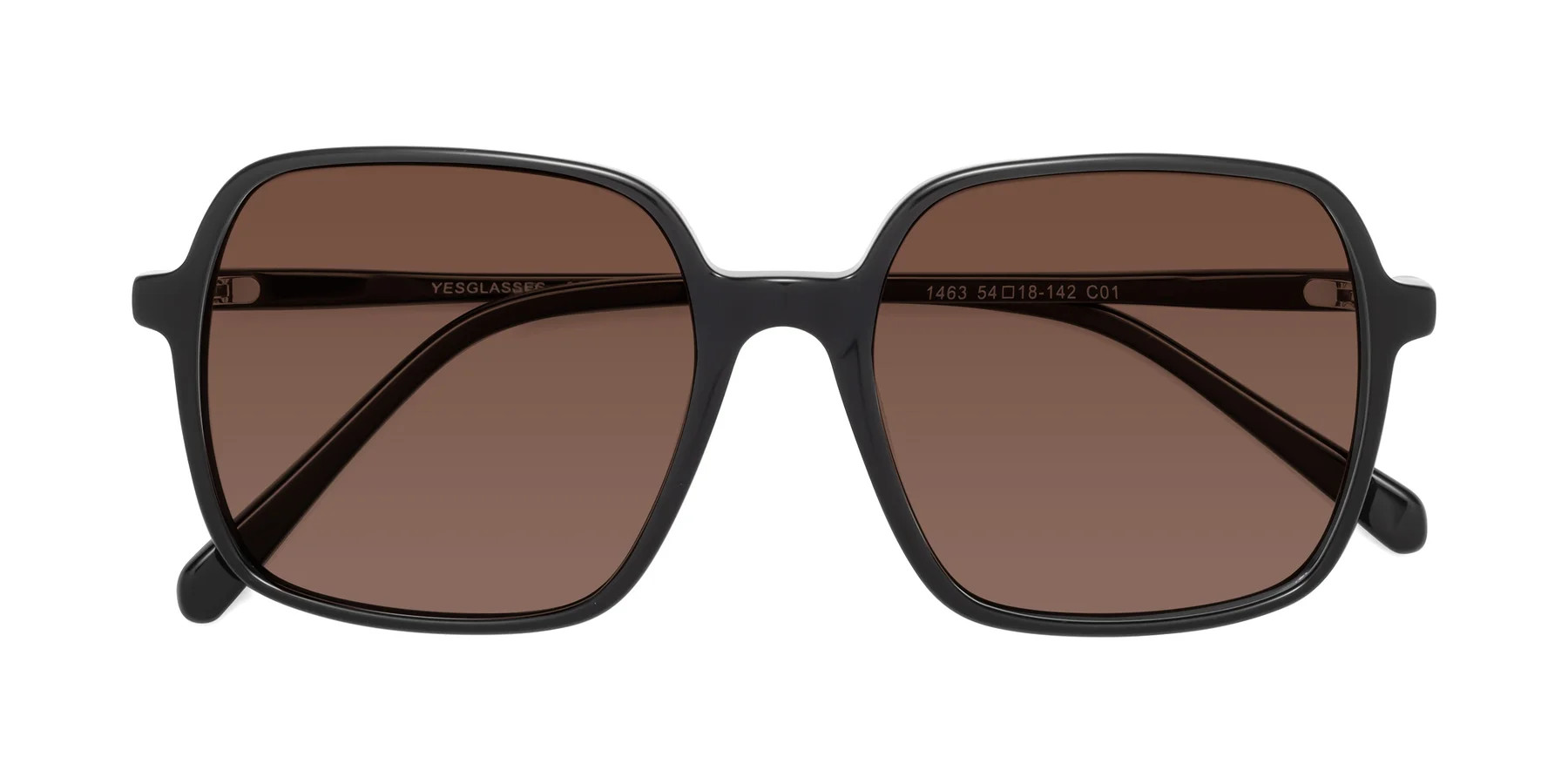 Black Oversized Lightweight Square Tinted Sunglasses with Champagne Sunwear Lenses - 1463 | Yesglasses