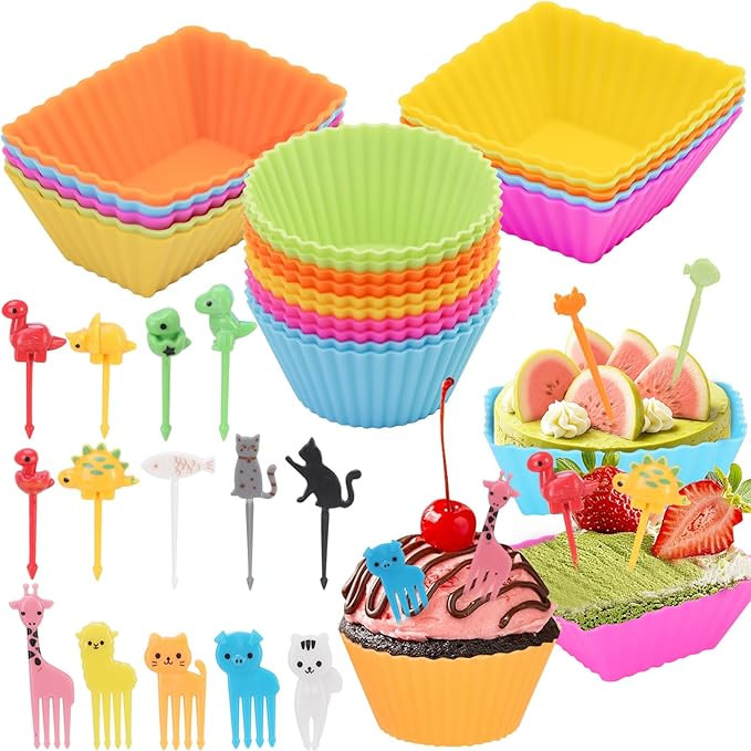 60PCS Silicone Lunch Box Dividers, Heavy-Duty Silicone Cupcake Liners for Muffin Cups, Reusable K... | Amazon (US)