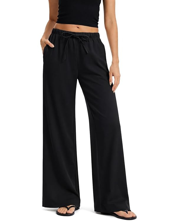 AnotherChill Women's High Waisted Wide Leg Crepe Pants Pull On Wrinkle Free Trousers with Pockets... | Amazon (US)