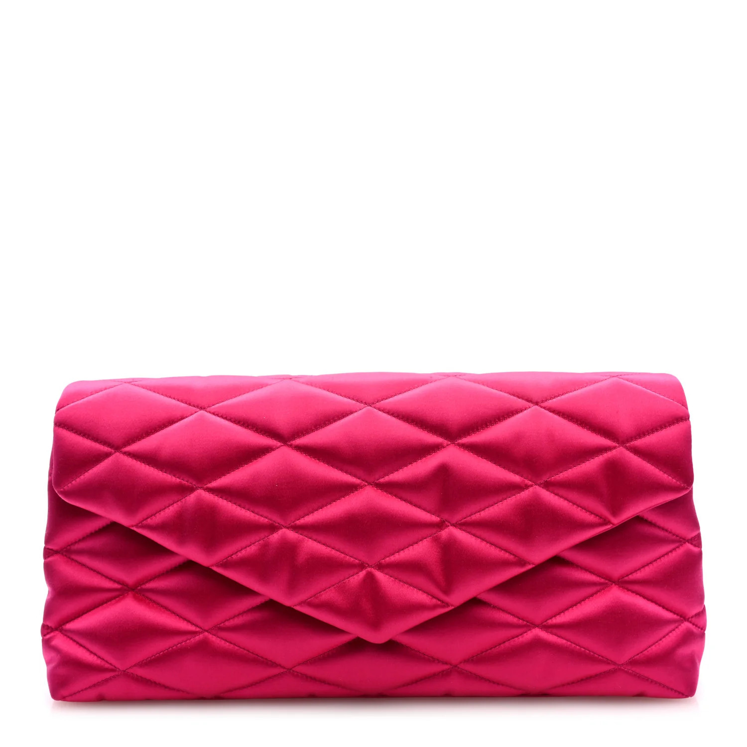 SAINT LAURENT Satin Quilted Sade Puffer Envelope Clutch Bubblegum | FASHIONPHILE | FASHIONPHILE (US)