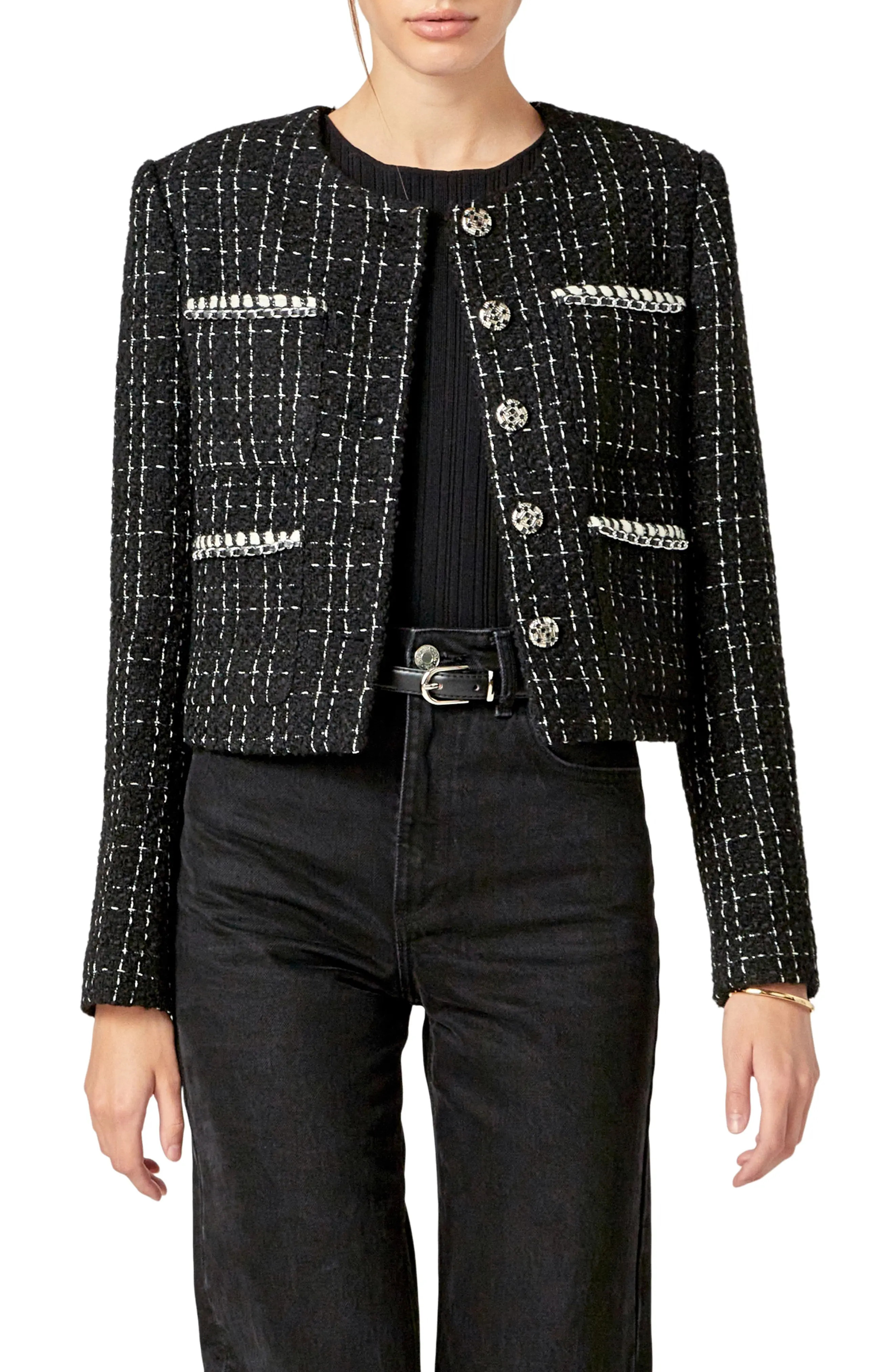 English Factory Windowpane Tweed Jacket (Women) | Nordstrom | Nordstrom