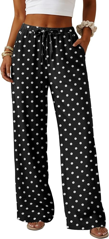 Lepunuo Wide Leg Summer Drawstring Elastic Waist Palazzo Pants for Women | Amazon (US)