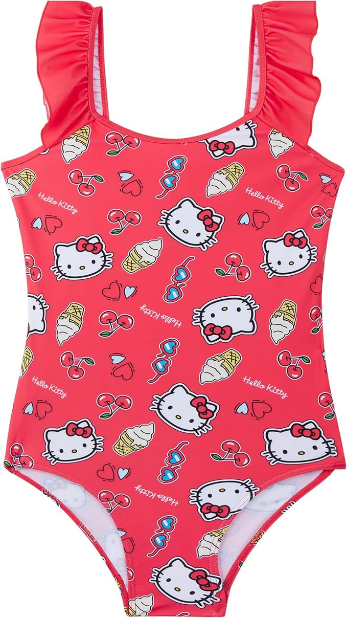 Hello Kitty | Disney Stitch Girls Swimsuit, One Piece Ruffle Bathing Suit, UPF 50 Sun Protection,... | Amazon (US)