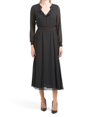 Long Sleeve Ruffle V-neck Clip Jacquard Maxi Dress | TJ Maxx