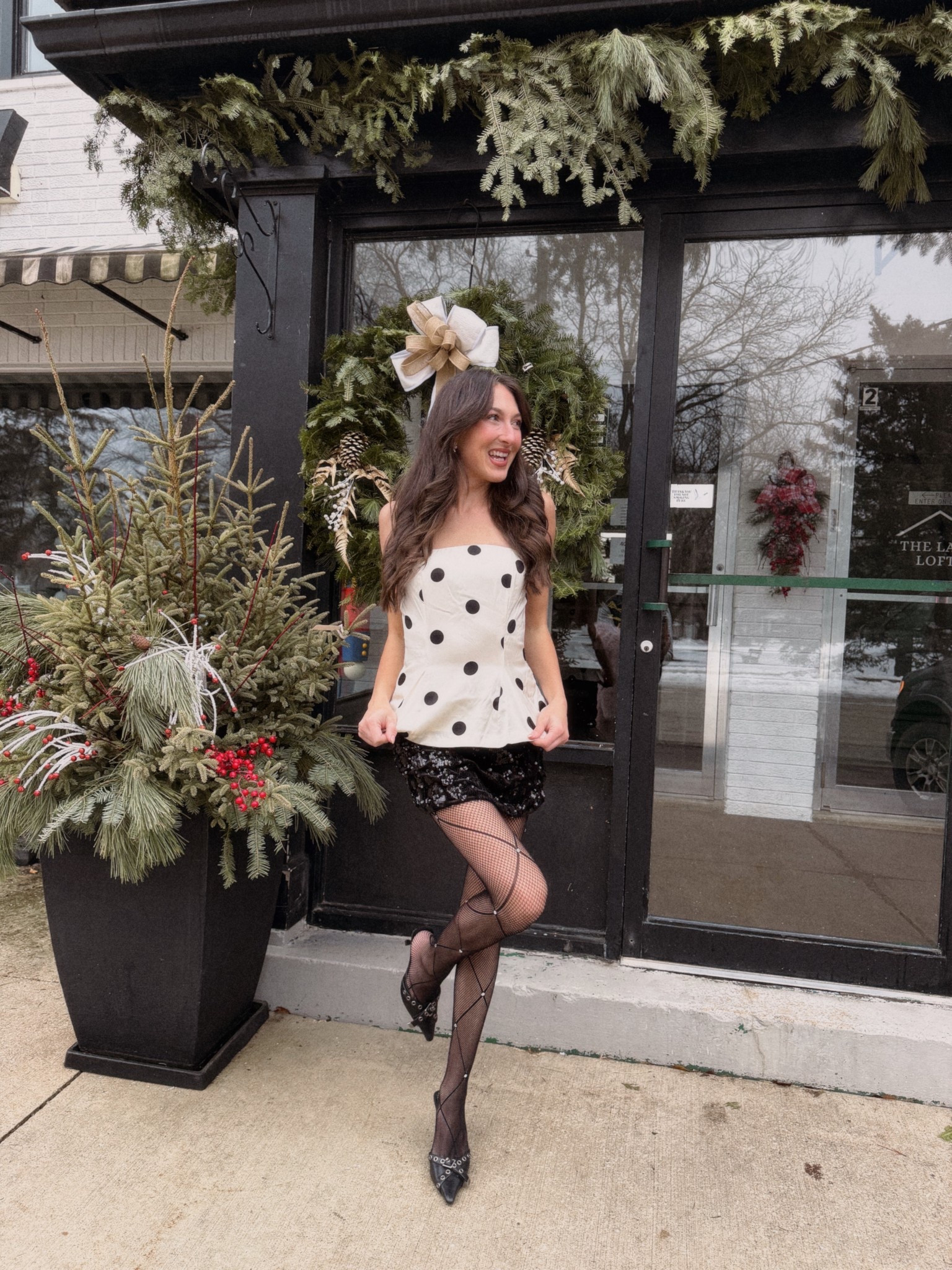 Lulus outfit, sparkly tights, polka dot top, sequin skirt, sequins skirt, NYE outfit, New years outfit 

#LTKHoliday #LTKootd #LTKFindsUnder50