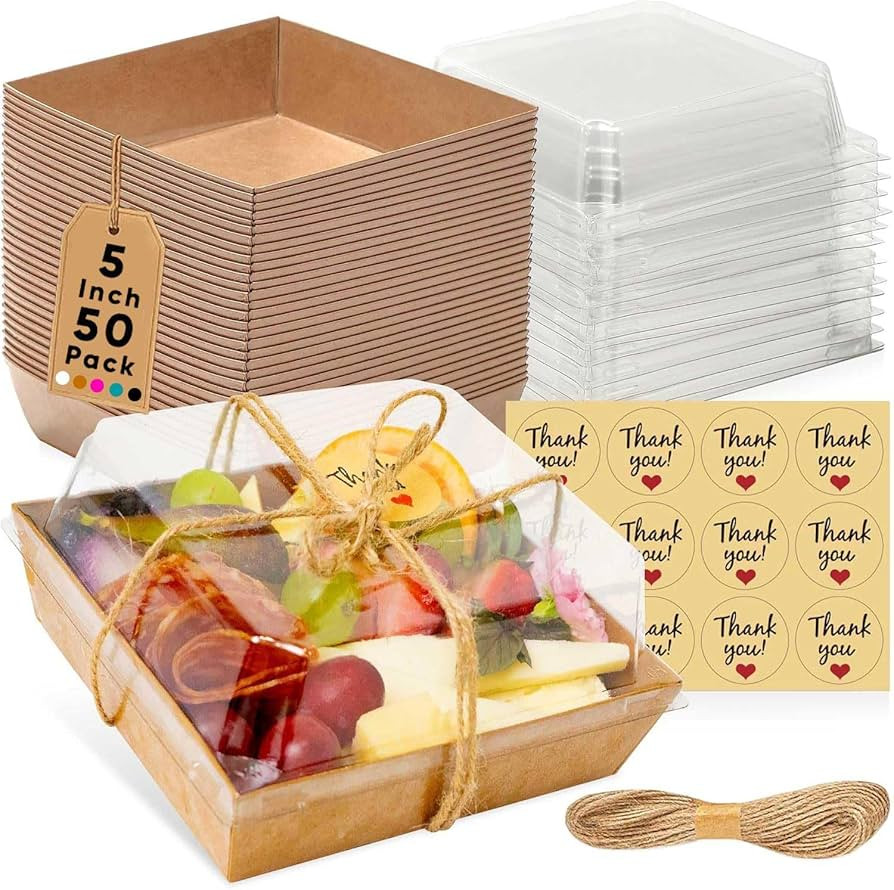 50 Pack Small Charcuterie Boxes with Clear Lids - To Go Paper Mini Charcuterie Box, Disposable Fo... | Amazon (US)