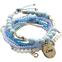 Amazon.com: Caiyao Boho Stackable Bead Bracelets Bohemian Multilayer Stretch Bracelets Multicolor Love Pendant Bangles Bracelet Stretch Bangles Multilayer Stacking Bracelet Fashion Jewelry-Blue: Clothing, Shoes & Jewelry | Amazon (US)