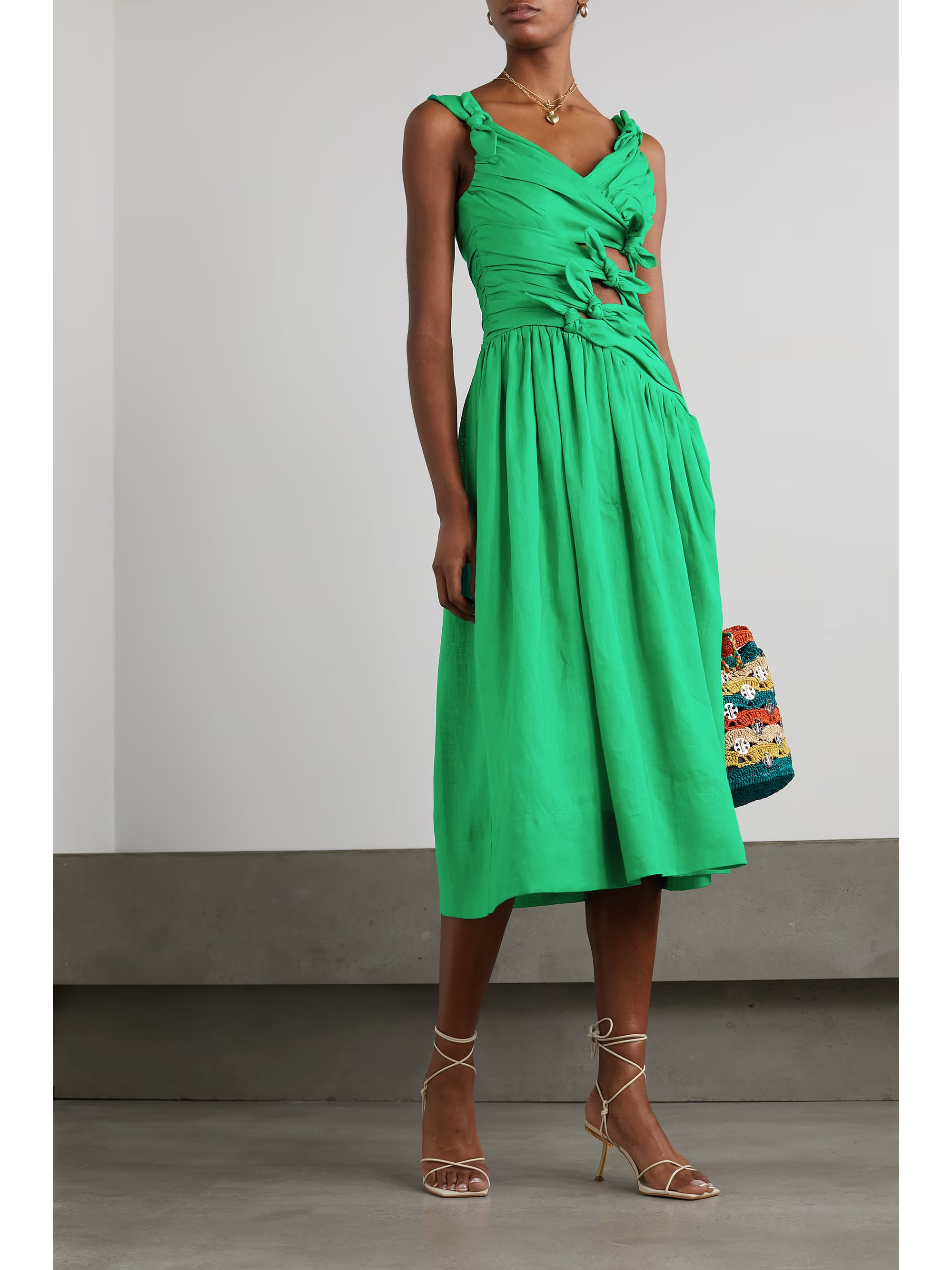 Tiggy bow-embellished linen midi dress | NET-A-PORTER (US)