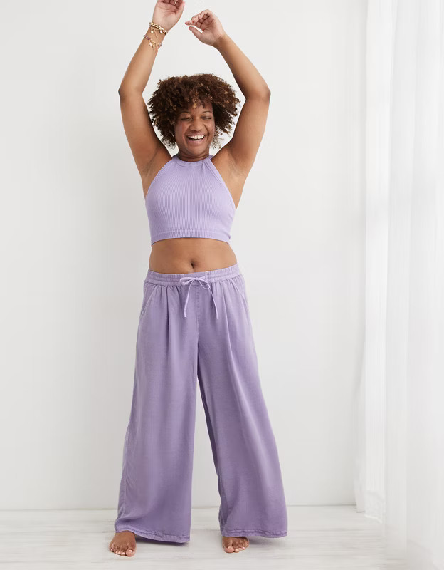 Aerie High Waisted Twill Wide Leg Pant | Aerie
