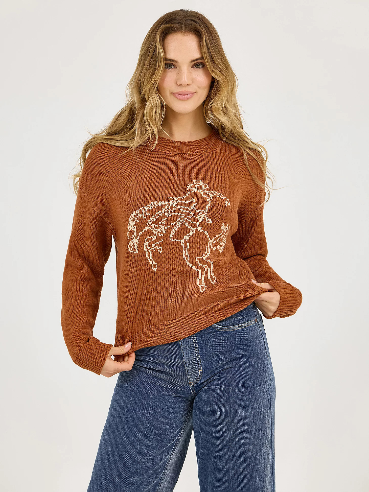 Women's Wrangler Horse Intarsia Crew Neck Sweater | Wrangler