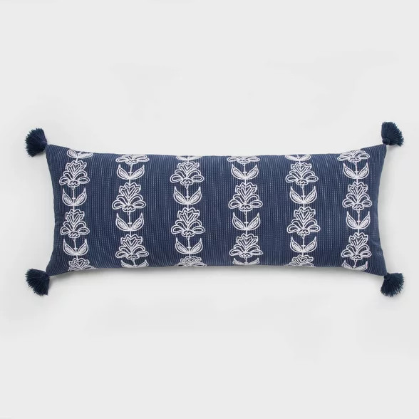 Oversized Oblong Embroidered Floral Throw Pillow Navy - Threshold™ | Target
