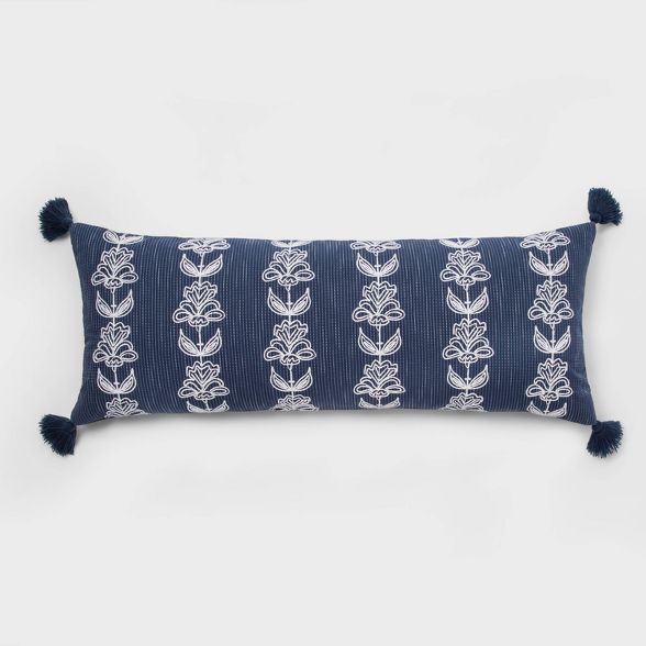 Oversized Oblong Embroidered Floral Throw Pillow Navy - Threshold™ | Target