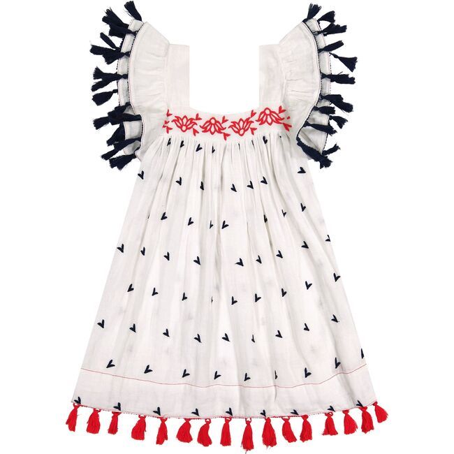 Serena Double Flutter Sleeve Embroidery Dress, Multicolors | Maisonette