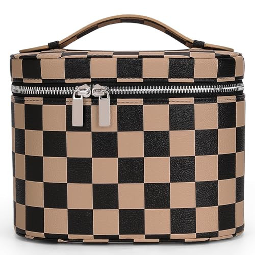 YFGBCX Checkered Makeup Bag Vanity Case with Divider Travel Toiletry Bag Women Cosmetic Bag Makeup Organizer Case | Amazon (US)