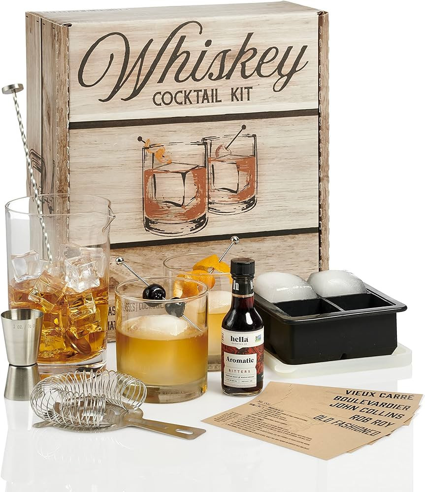 Whiskey Cocktail Kit: Rocks Drinking Glass Set, 750ml Crystal Mixing Glass, Ice Cube Mold, Stainl... | Amazon (US)