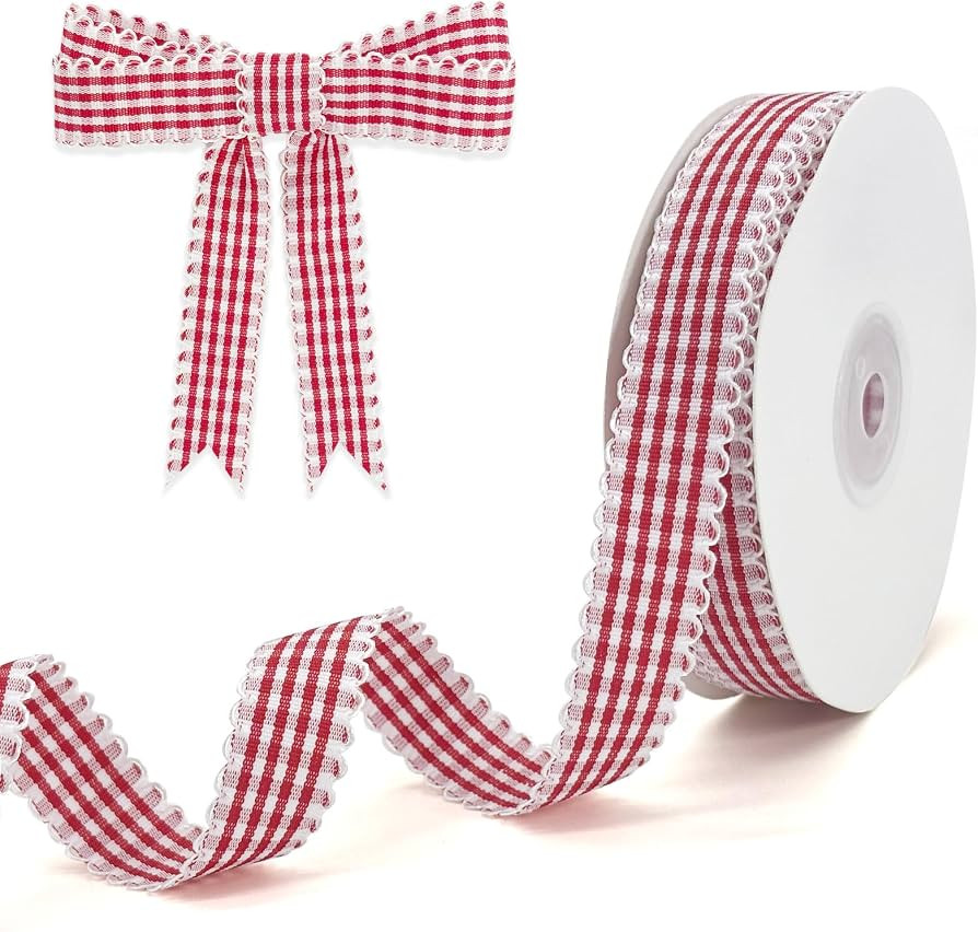 Red Gingham Plaid Ribbon 5/8" x20Yds | Amazon (US)