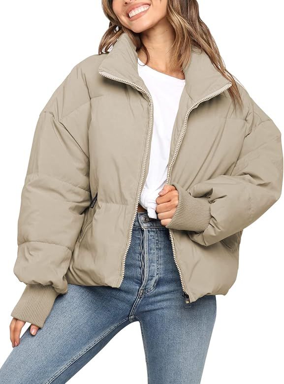 KYL Women's Winter Puffer Jacket Oversized Zip-Up Quilted Puffy Bubble Short Down Coat | Amazon (US)