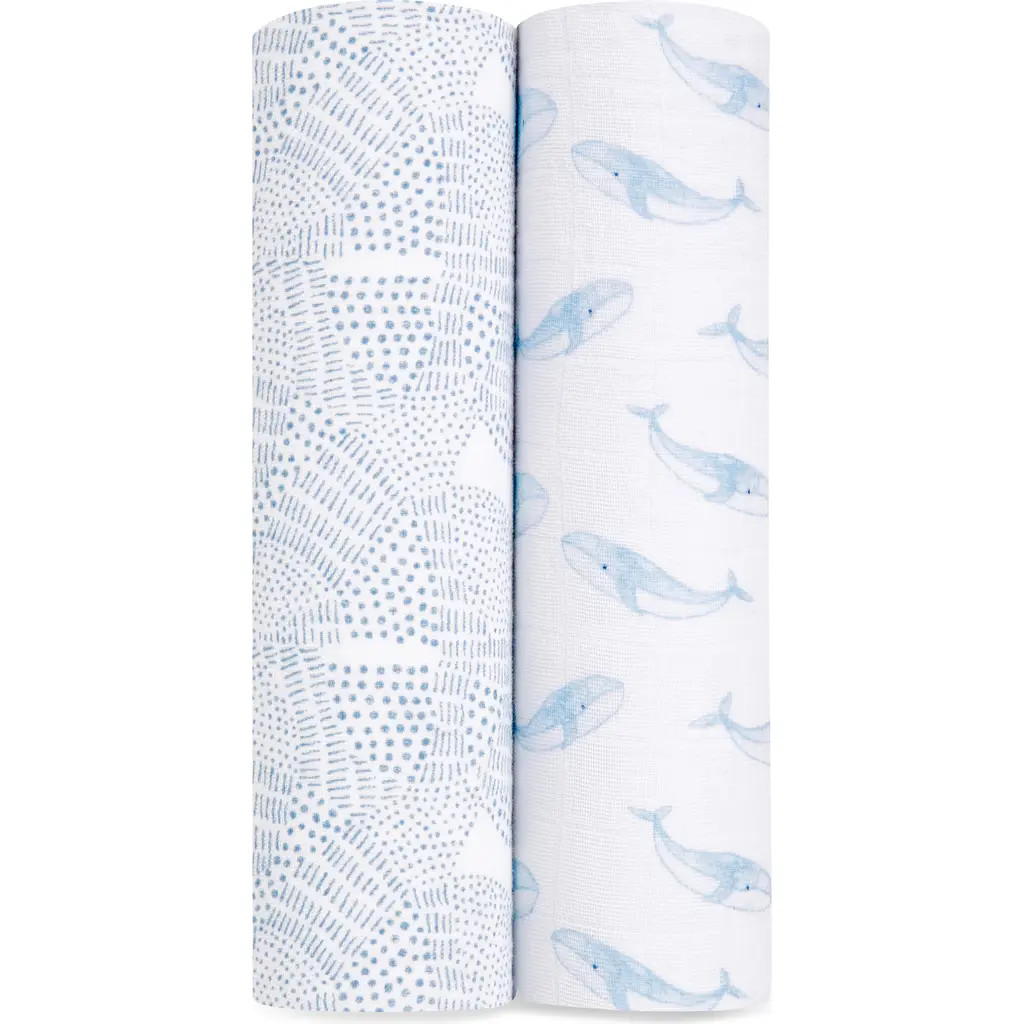 aden + anais Assorted 2-Pack Organic Cotton Muslin Swaddling Cloths in Oceanic Blue at Nordstrom | Nordstrom