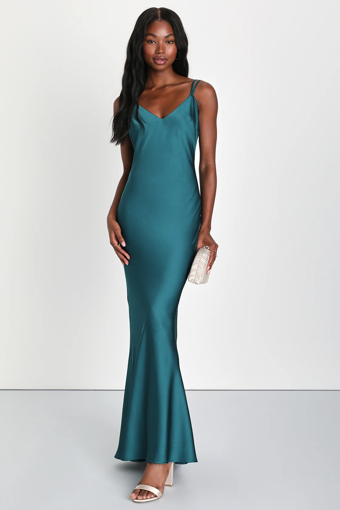 Chic Entrance Dark Teal Satin Backless Slip Maxi Dress | Lulus (US)