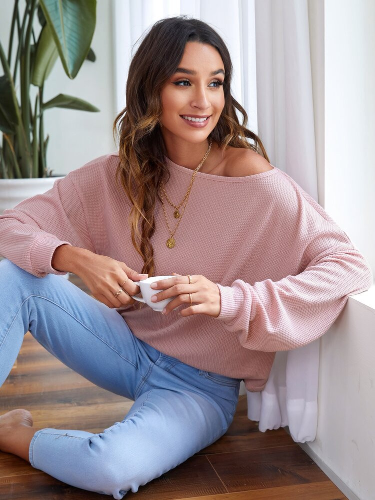 Solid Waffle Knit Tee | SHEIN