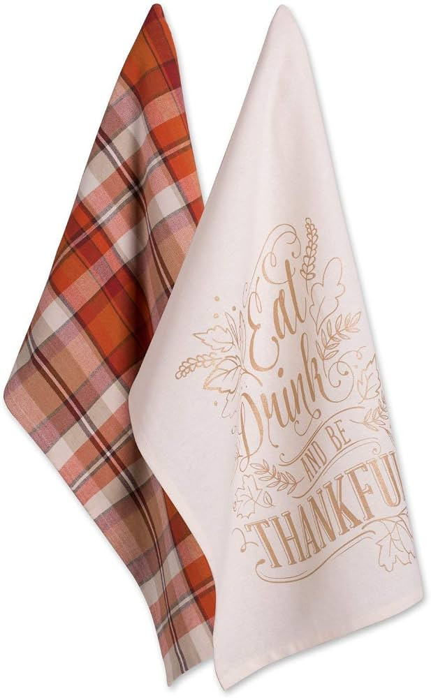 DII Fall Basics Kitchen Dishtowel Collection Printed & Plaid Fall Dish Towel Set, 18x28, Be Thank... | Amazon (US)