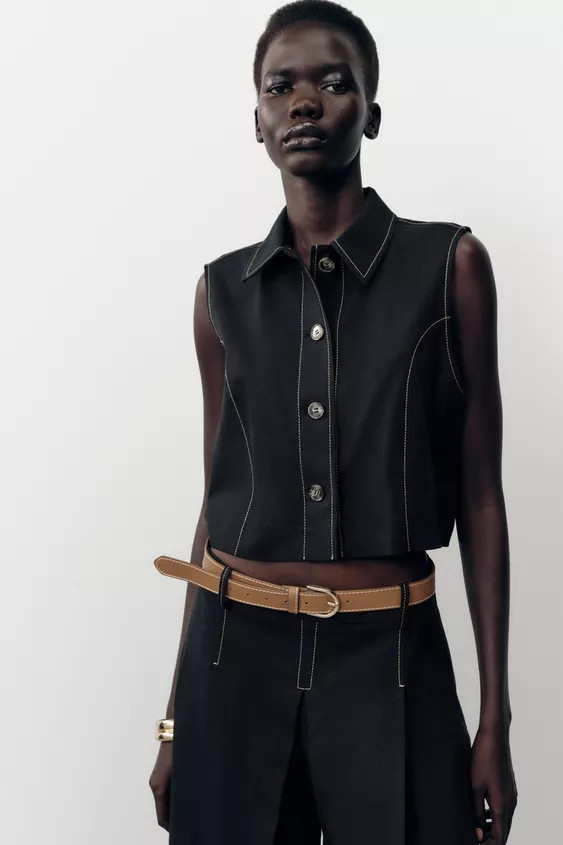 CONTRAST STITCHING STRAIGHT FIT VEST | Zara US