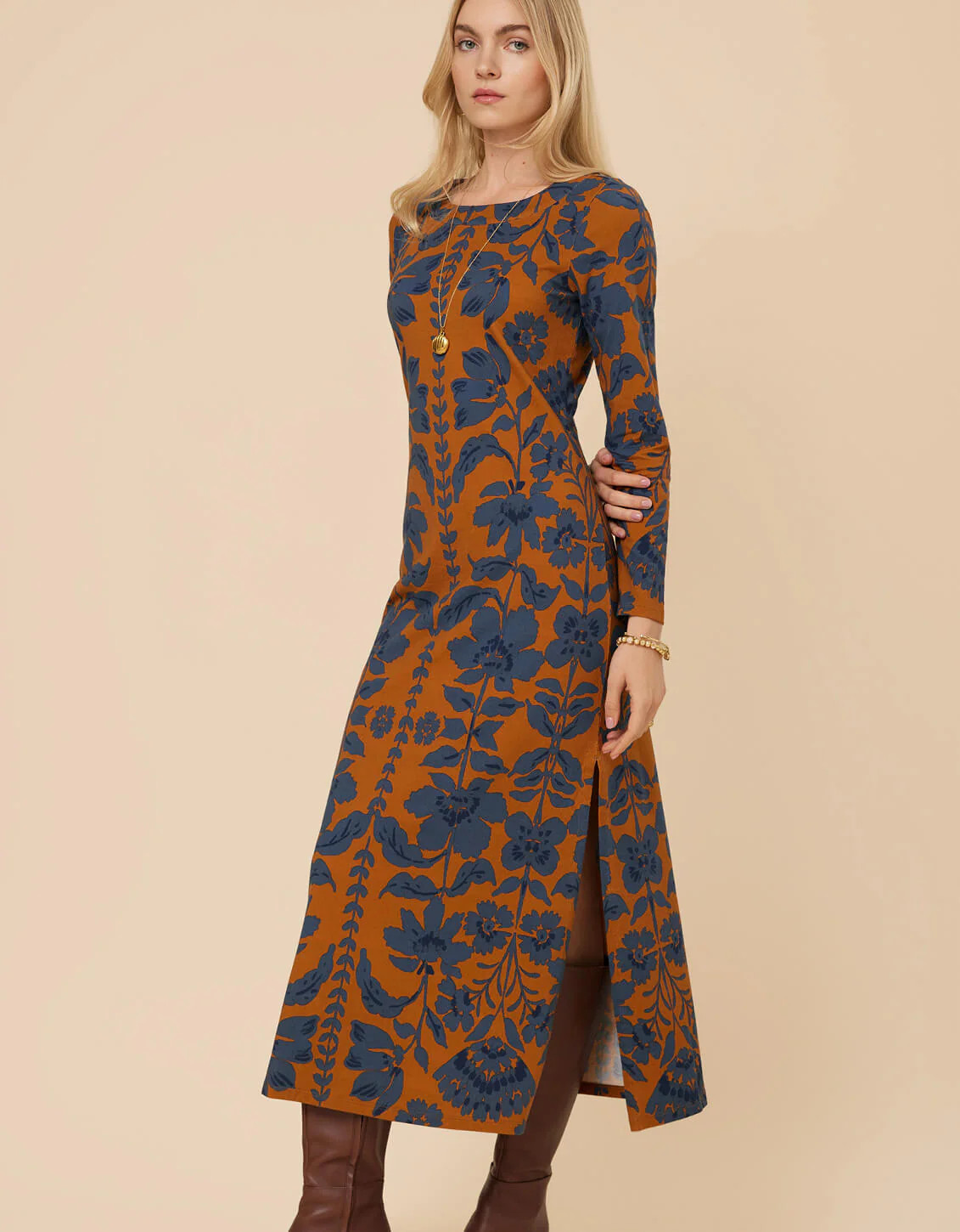 Danielle Midi Dress Serpentine Floral Vine Cafe | Spartina 449