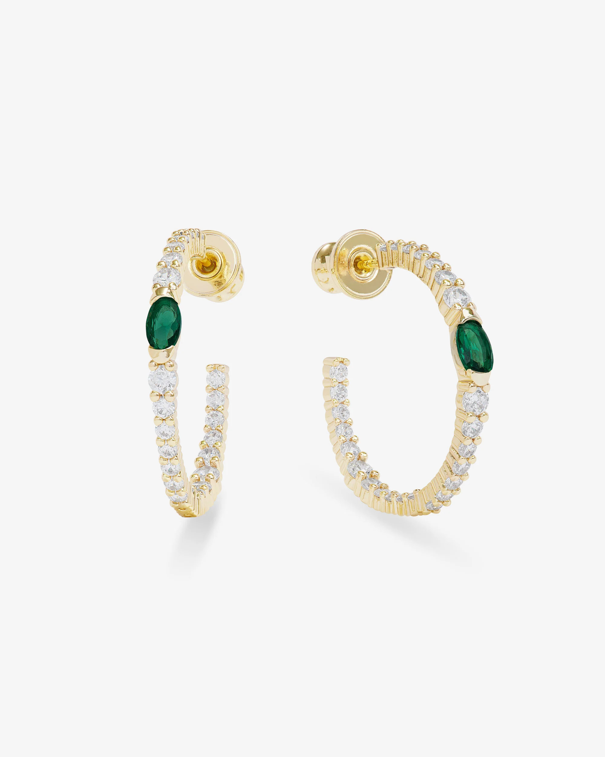 The Maven 1" Gold Hoops Earrings - Simulated Emerald | Melinda Maria Jewelry