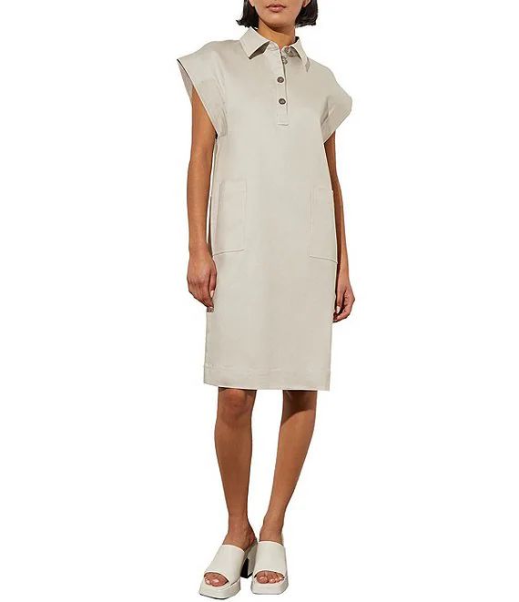 Tencel Stretch Button Front Point Collar Cap Sleeve Patch Pocket Shirt Dress | Dillard's