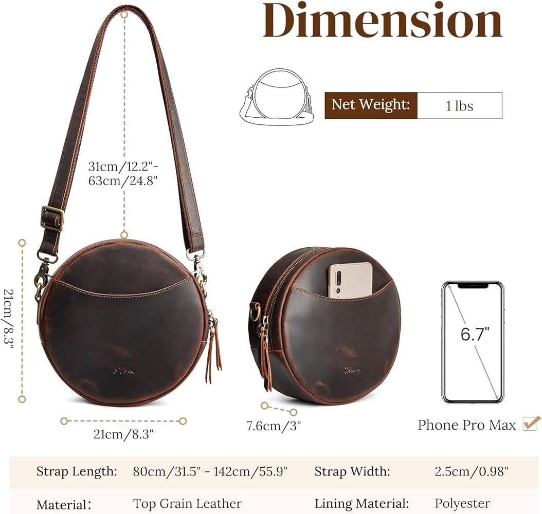 S-ZONE Leather Crossbody Bags for Women Trendy Circle Cross Body Shoulder Bag Designer Purses | Amazon (US)