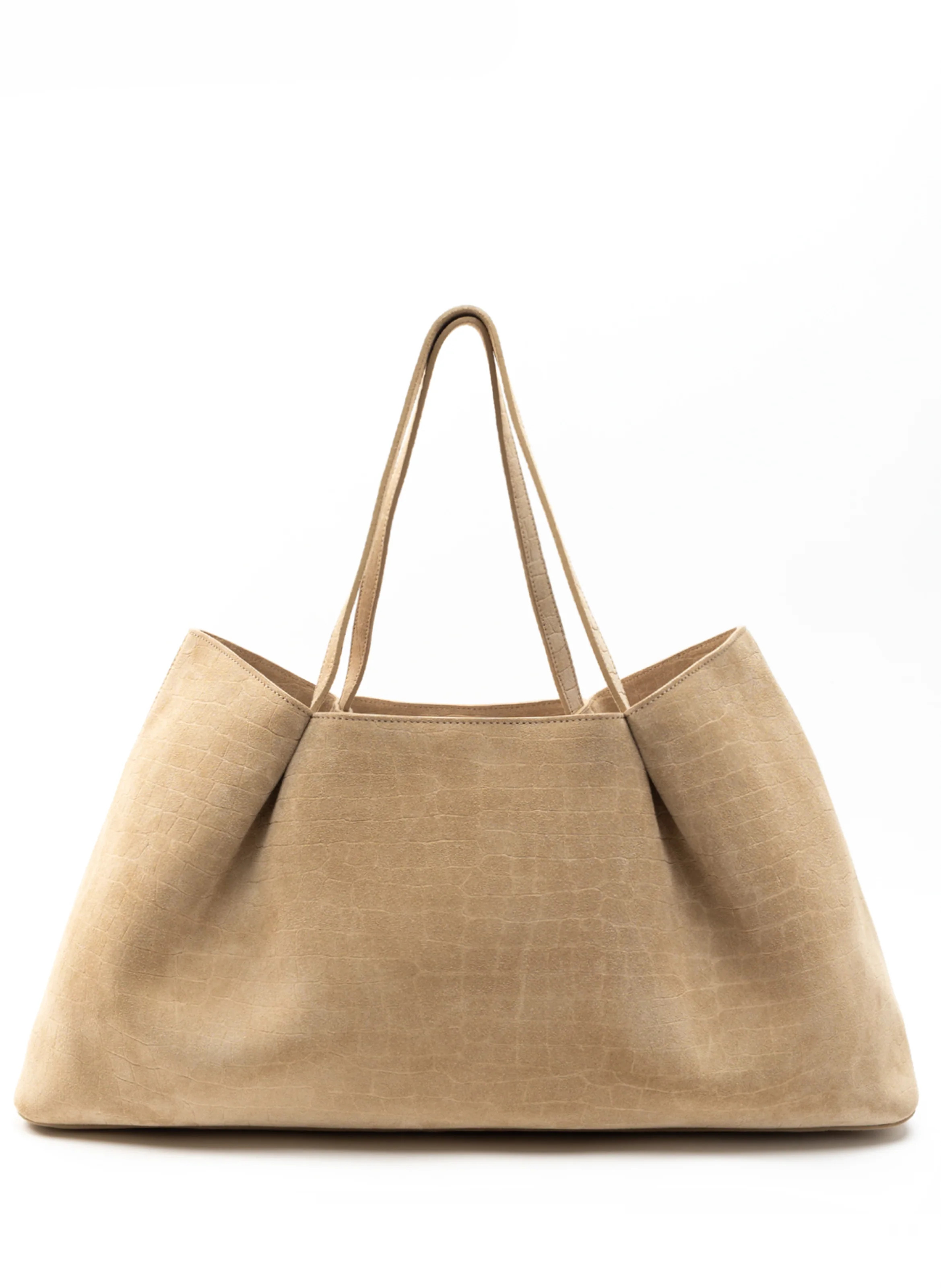 Dimple Tote Croco Suede Beige - Trendy Work Bags - Elleme | Elleme