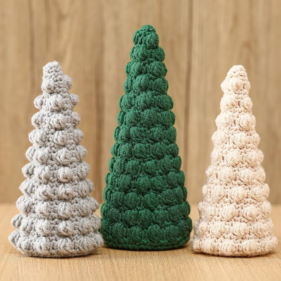 3 Pcs Crochet Christmas Cone Trees Christmas Tree Tabletop Decor Woven Xmas Tree Indoor Rattan Ch... | Amazon (US)