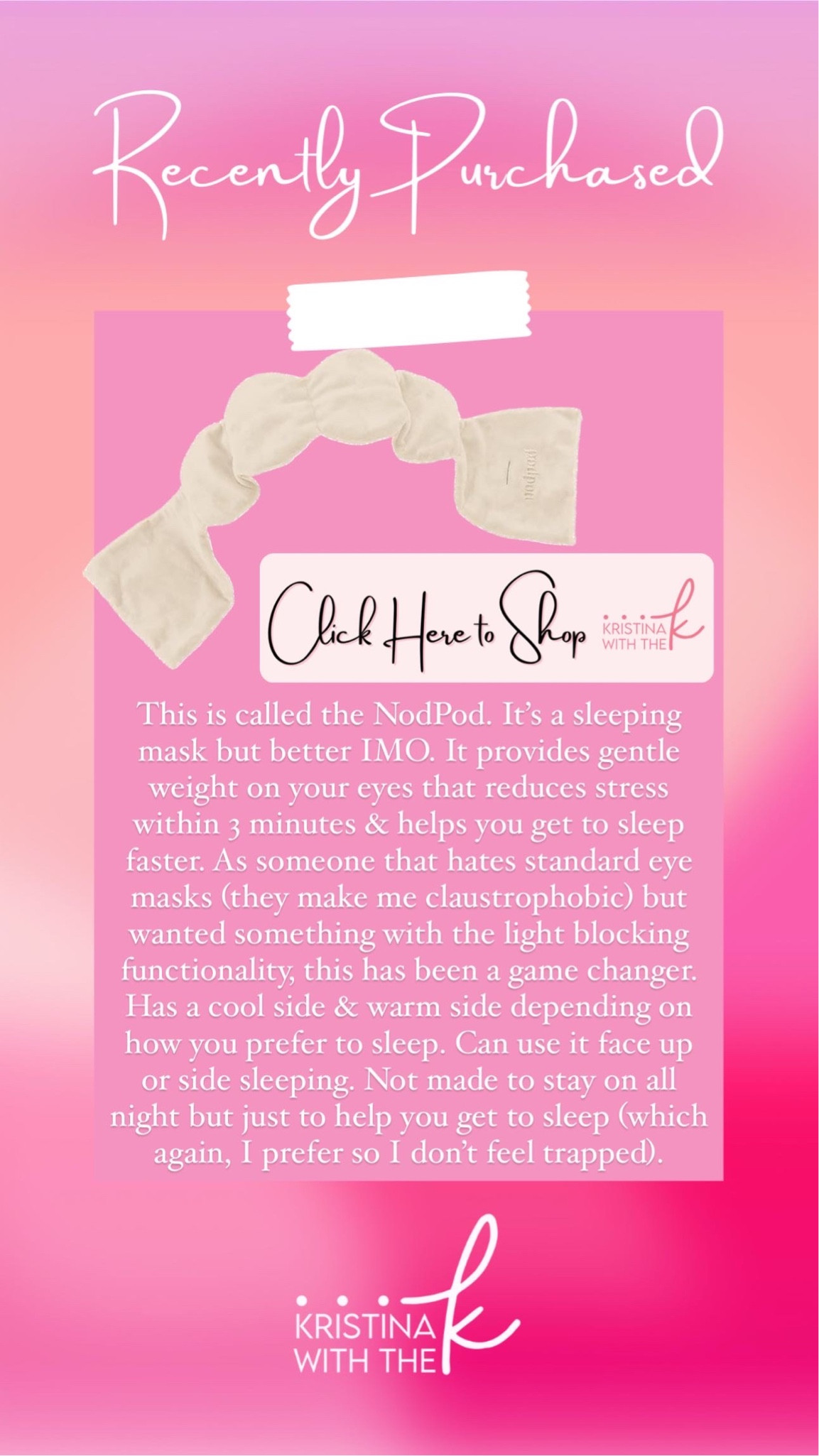 Eye mask that’s super non traditional (normal ones make me feel claustrophobic!) and actually helps you to relax within 3 mins. 

#LTKU #LTKfamily #LTKhome