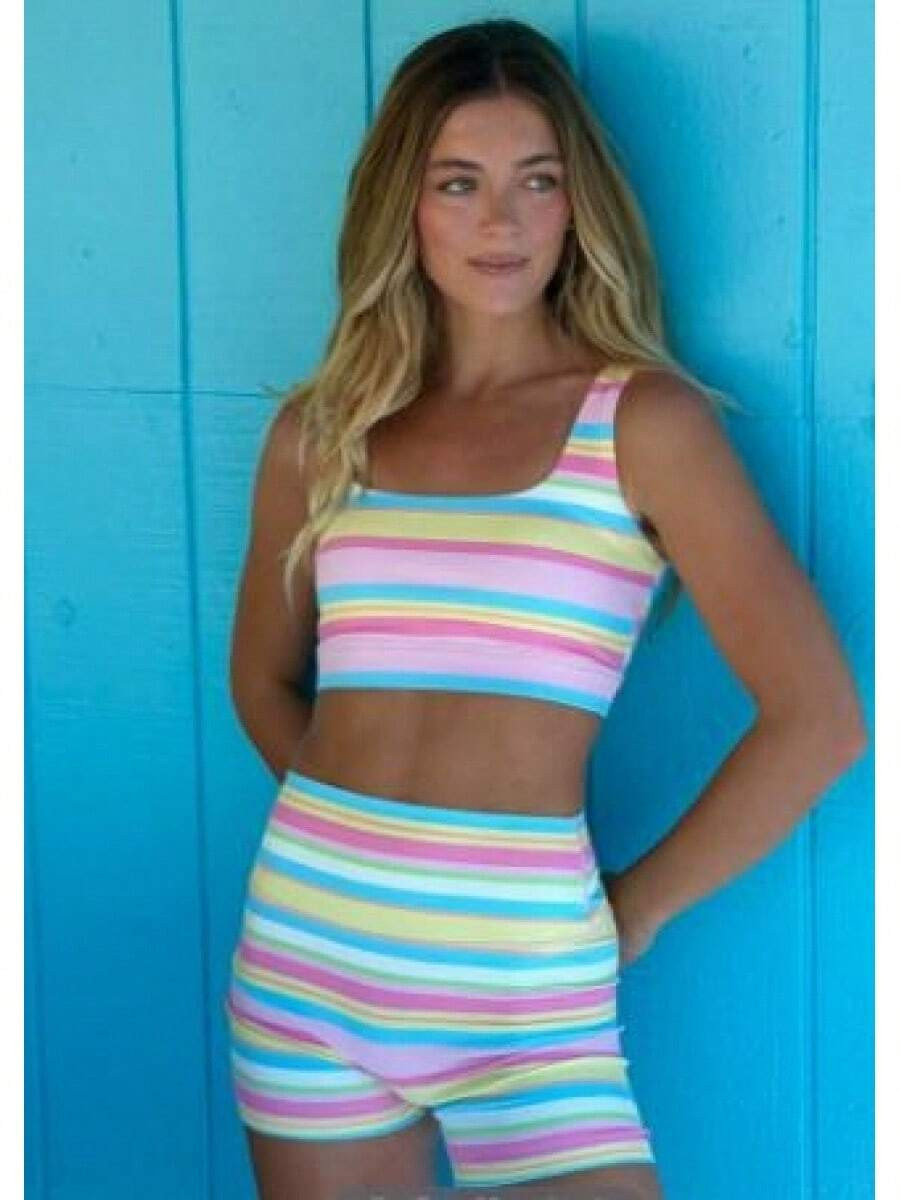 LocalFresh Retro Minimalist Striped Rainbow Vest Split Set | SHEIN
