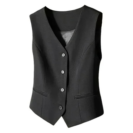 Women Polyester Vest Women Waistcoat Button-up Solid Color Lightweight Breathable Vest Commuting Style Jacket Crop Top for Wear Office Street | Walmart (US)