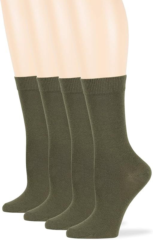 7BigStars Women's Cotton Dress Socks - 4 Pack L/M - Solid Assorted Crew Calf Black Brown Blue Gre... | Amazon (US)