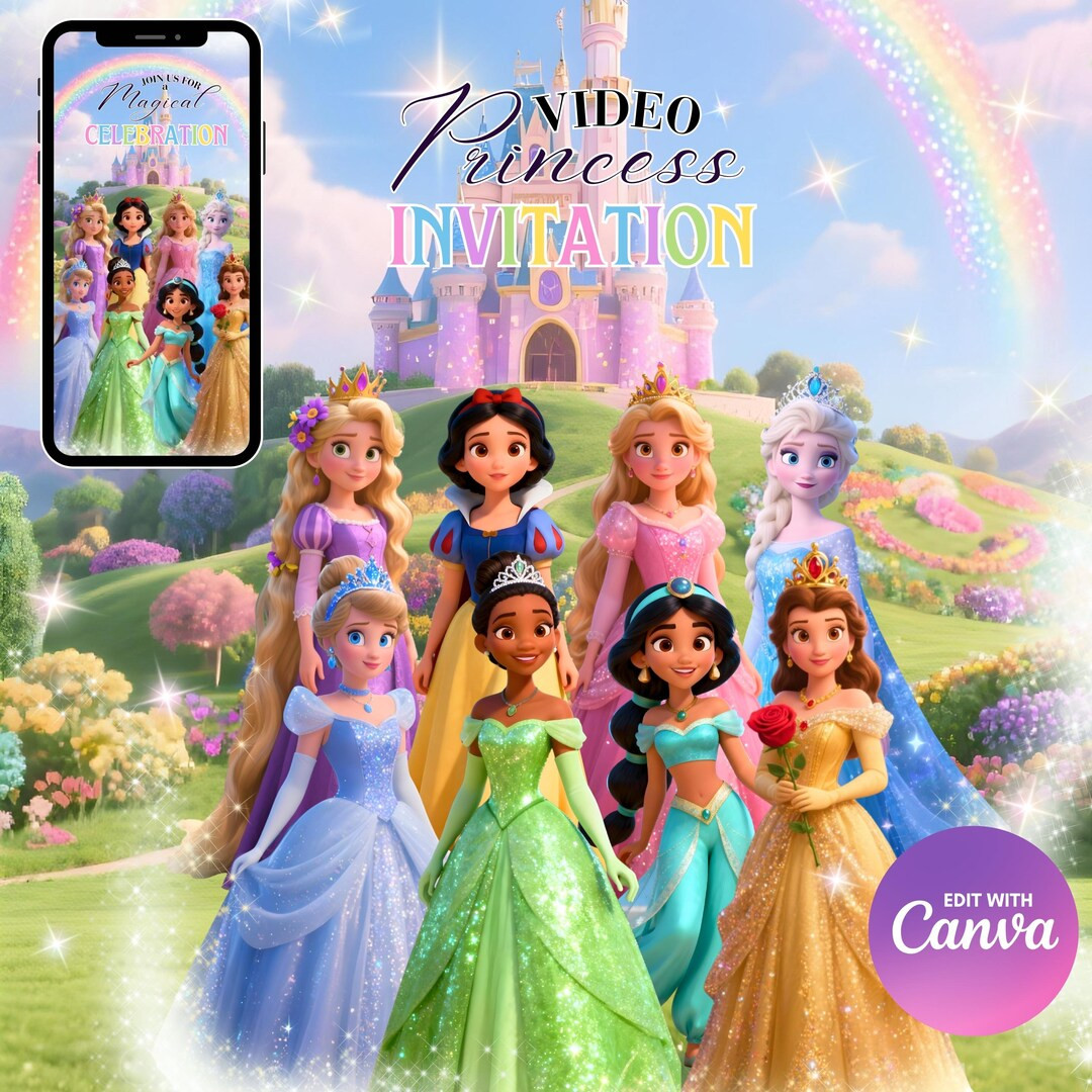 Princess Birthday Video Invitation Animated Magical Celebration Party Invite Digital Download | Etsy (US)