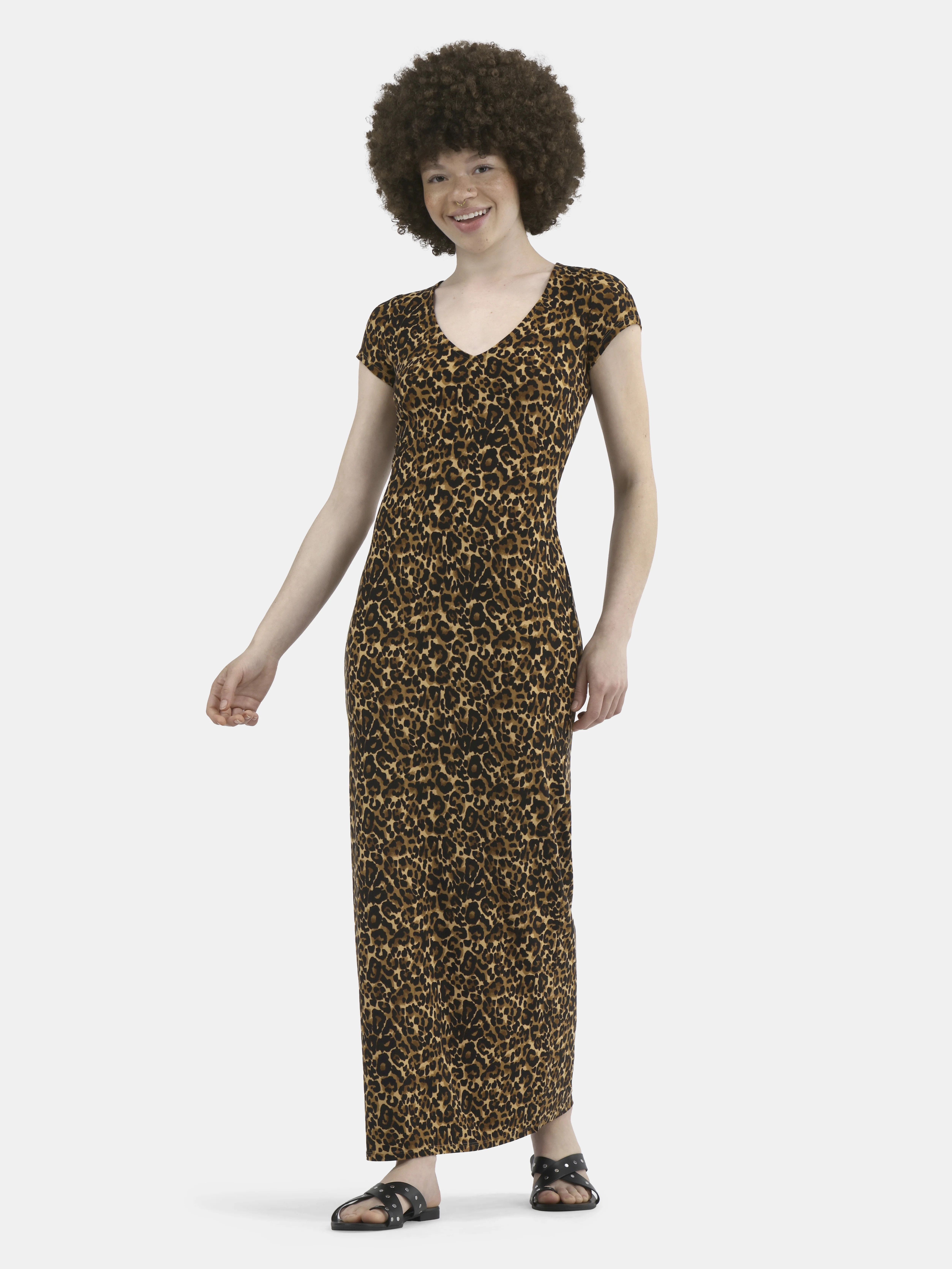 No Boundaries Bodycon Maxi Dress with Cap Sleeves, Women's | Walmart (US)