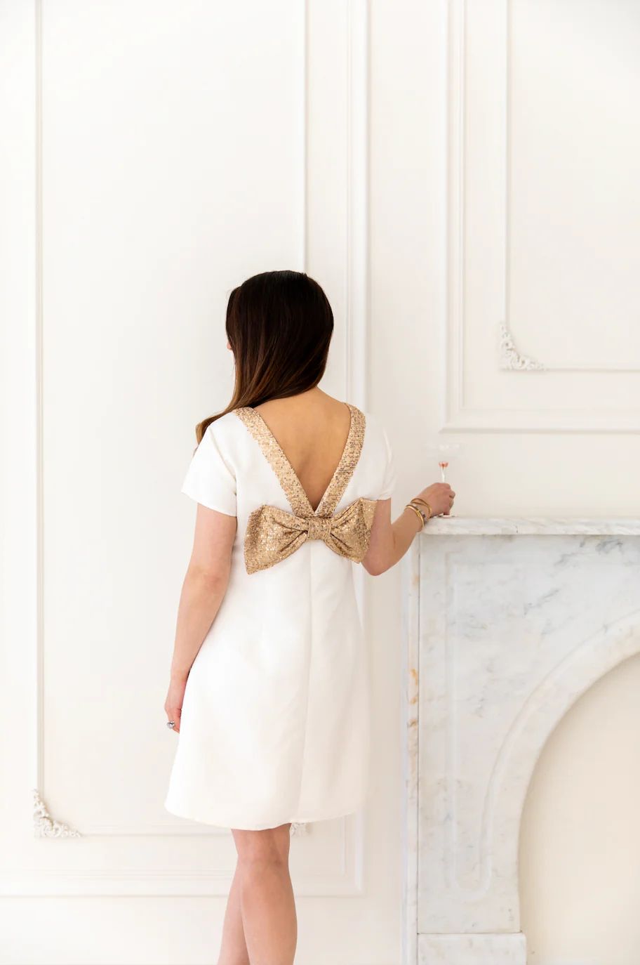 Winter White & Gold Allie Bow Back Dress | Sail to Sable