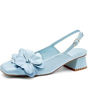 Coutgo Womens Slingback Chunky Heels Flower Closed Square Toe Pumps Work Dress Shoes（Choose a S... | Amazon (US)