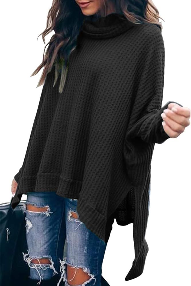ANRABESS Women Turtle Neck Batwing Sleeve Casual Oversized Irregular Hem Pullover Sweater Black T... | Amazon (US)