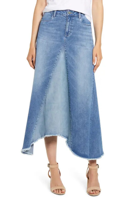 Wash Lab Denim Pieced Denim Midi Skirt in Two Tone Sky at Nordstrom, Size 25 | Nordstrom