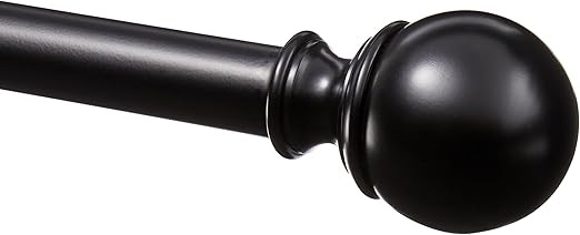 Amazon Basics 1-Inch Curtain Rod with Round Finials, 1-Pack, 72" to 144", Black | Amazon (US)