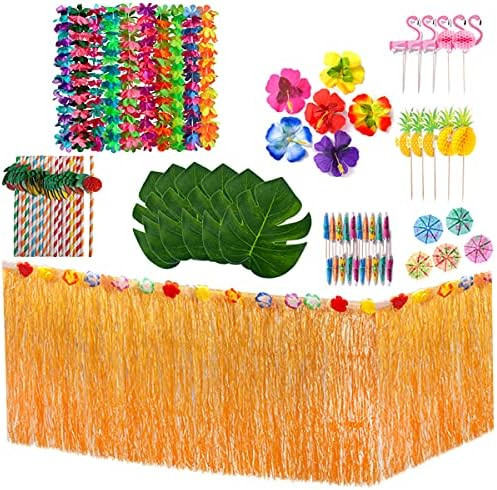 Hawaiian Luau Party Decorations, Tropical Party Decoration Set, Hawaiian Luau Grass Table Skirt w... | Amazon (US)