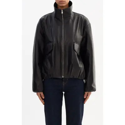 LAMARQUE RAMONA | Funnel Neck Leather Jacket in Black at Nordstrom, Size Small | Nordstrom